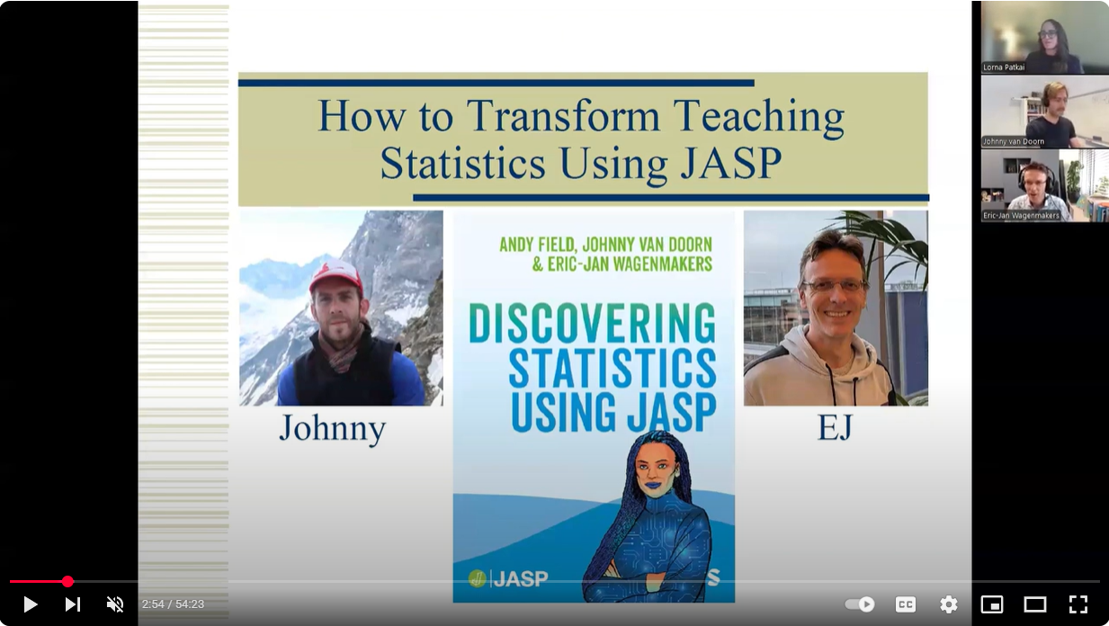Watch the webinar: How to transform teaching statistics using JASP with the JASP founder, Eric-Jan Wagenmakers, and fellow JASP creator Johnny van Doorn.
